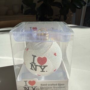 NIB Kurt Adler Glitter Glass Christmas Ornament I Love NY Heart New York Holiday